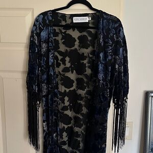 Gypsy Warrior Midnight Floral Kimono with Fringe